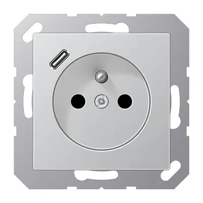 JUNG wandcontactdoos penaarde Safety+ met USB type C A-range aluminium (A 1520 F-18 C AL)