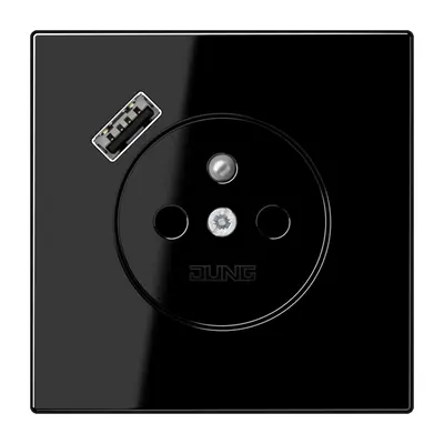 JUNG wandcontactdoos penaarde Safety+ met USB type A LS990 zwart glans (LS 1520 F-18 A SW)