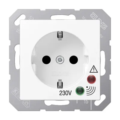 JUNG wandcontactdoos randaarde Safety+ met functie-indicatie en overspanningsbeveiliging A-range alpine wit (A 521 UF WW)
