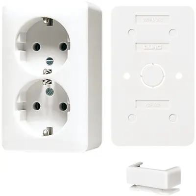 JUNG opbouw 2-voudige wandcontactdoos randaarde incl. bodemplaat en invoerstuk AP600 alpine wit (B 6020 A WW)