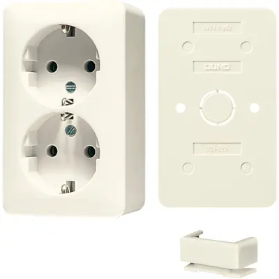 JUNG opbouw 2-voudige wandcontactdoos randaarde incl. bodemplaat en invoerstuk AP600 creme (B 6020 A)