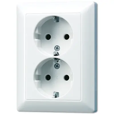 JUNG wandcontactdoos 2-voudig randaarde Safety+ voor enkele inbouwdoos Safety+ AS500 alpine wit (AS 5020 NKIU WW)