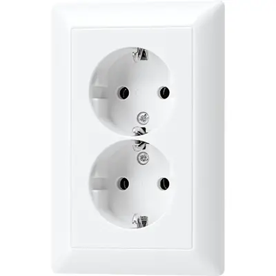 JUNG wandcontactdoos 2-voudig randaarde Safety+ voor ovale 1,5 inbouwdoos AS500 alpine wit (AS 5015 KI WW)