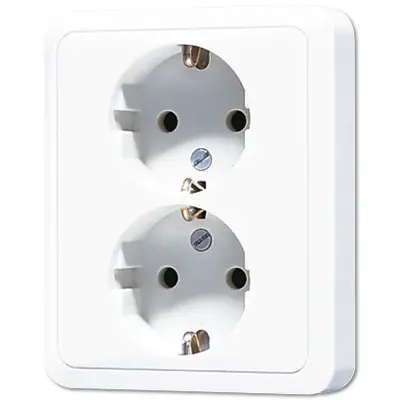 JUNG wandcontactdoos 2-voudig randaarde voor enkele inbouwdoos CD500 alpine wit (CD 5020 N WW)