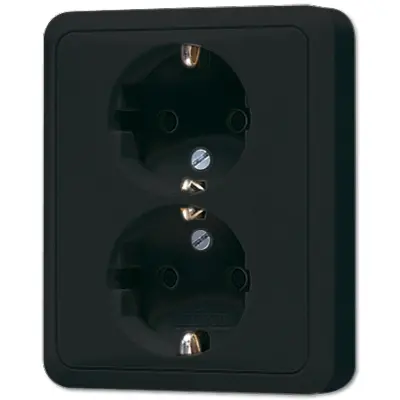 JUNG wandcontactdoos 2-voudig randaarde Safety+ voor enkele inbouwdoos CD500 zwart glans (CD 5020 NKI SW)