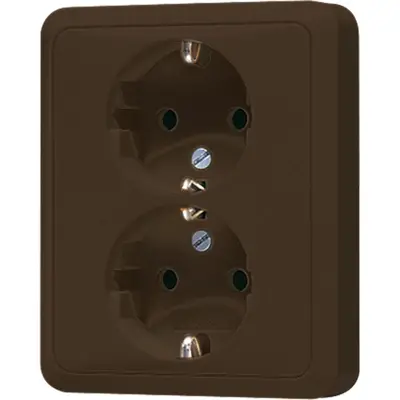 JUNG wandcontactdoos 2-voudig randaarde Safety+ voor enkele inbouwdoos CD500 bruin (CD 5020 NKI BR)