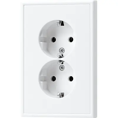 JUNG wandcontactdoos 2-voudig randaarde Safety+ voor ovale 1,5 inbouwdoos LS990 alpine wit (LS 5015 KI WW)