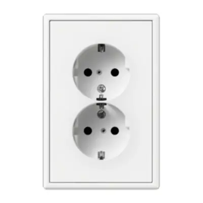 JUNG wandcontactdoos 2-voudig randaarde Safety+ voor ovale 1,5 inbouwdoos LS990 sneeuwwit mat (LS 5015 KI WWM)