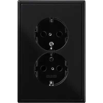 JUNG wandcontactdoos 2-voudig randaarde voor ovale 1,5 inbouwdoos LS990 zwart glans (LS 5015 SW)