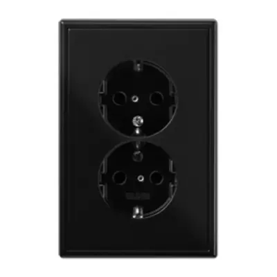 JUNG wandcontactdoos 2-voudig randaarde Safety+ voor ovale 1,5 inbouwdoos LS990 zwart glans (LS 5015 KI SW)