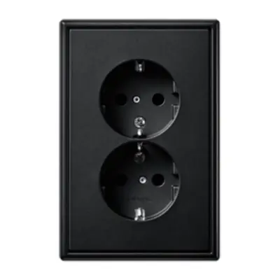 JUNG wandcontactdoos 2-voudig randaarde Safety+ voor ovale 1,5 inbouwdoos LS990 grafietzwart mat (LS 5015 KI SWM)