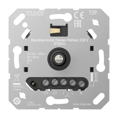 JUNG ruimtethermostaat voor het verwarmen of koelen met 230V relais (RTR 233)
