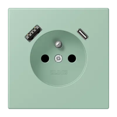 JUNG wandcontactdoos penaarde Safety+ met USB type A en C Les Couleurs vert anglais clair 217 (LC 1520 F-15 CA 217)