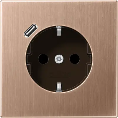 JUNG wandcontactdoos randaarde Safety+ met USB-C LS990 geborsteld brons (BRG 1520-18 C)