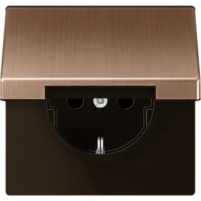 JUNG wandcontactdoos randaarde Safety+ met klapdeksel en klauwbevestiging LS990 geborsteld brons (BRG 1520 KIKL)