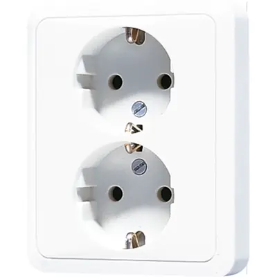 JUNG wandcontactdoos 2-voudig randaarde voor enkele inbouwdoos CD500 alpine wit (CD 5020 N WW)
