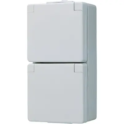 JUNG wandcontactdoos 2-voudig randaarde met klapdeksel verticaal opbouw IP44 WG600 (622 NV)