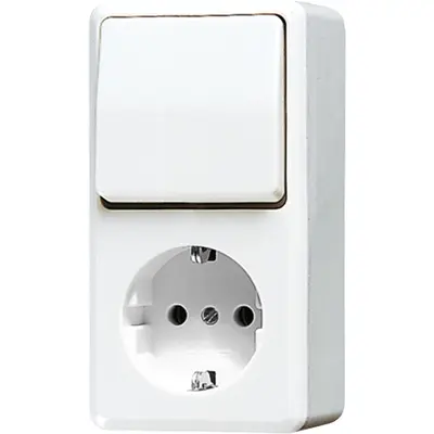 JUNG opbouw combinatie wisselschakelaar/wandcontactdoos randaarde AP600 alpine wit (676 A WW)