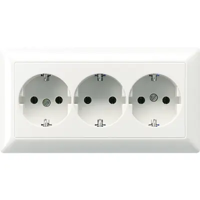 JUNG wandcontactdoos randaarde 3-voudig voorbedraad voor wandgoot AS500 alpine wit (AS 523 WW)
