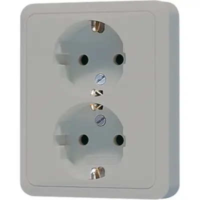 JUNG wandcontactdoos 2-voudig randaarde Safety+ voor enkele inbouwdoos CD500 grijs (CD 5020 NKI GR)