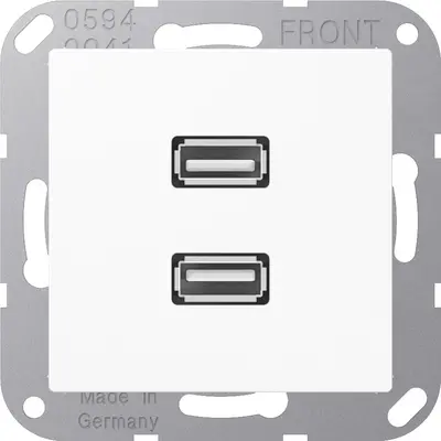 JUNG centraalplaat met draagring en 2 x USB-A naar USB-A koppeling A-range alpine wit (MA A 1153 WW)