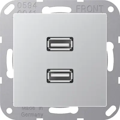 JUNG centraalplaat met draagring en 2 x USB-A naar USB-A koppeling A-range aluminium (MA A 1153 AL)