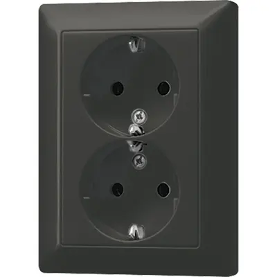 JUNG wandcontactdoos randaarde Safety+ 2-voudig voor enkele inbouwdoos LS990 antraciet gelakt aluminium (AL 5020 KI AN-L)