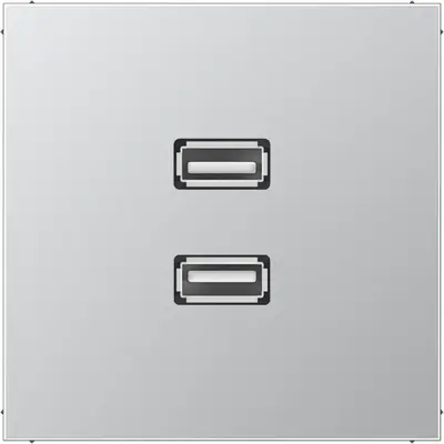 JUNG centraalplaat met draagring en 2 x USB-A naar USB-A koppeling LS990 aluminium (MA AL 1153)