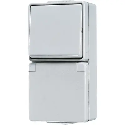 JUNG combinatie wisselschakelaar / wandcontactdoos randaarde opbouw IP44 WG600 (676 W)