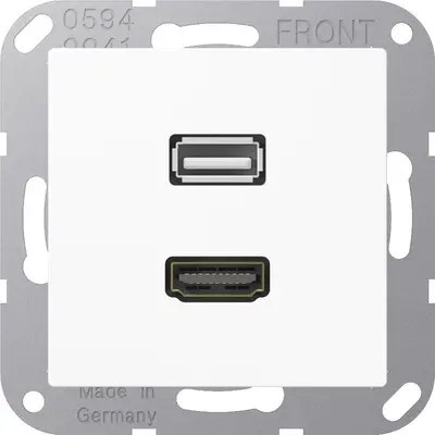 JUNG centraalplaat met draagring en 1 x USB-A en 1 x HDMI koppeling A-range alpine wit (MA A 1163 WW)