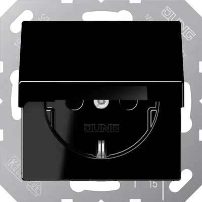 JUNG wandcontactdoos randaarde Safety+ klapdeksel A-range zwart glans (A 1520 NKIKL SW)
