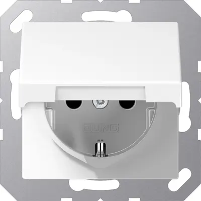 JUNG wandcontactdoos randaarde Safety+ en klapdeksel A-range alpine wit (A 1520 NKIKL WW)