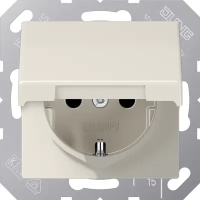 JUNG wandcontactdoos randaarde Safety+ klapdeksel AS500 creme (AS 1520 NKIKL)