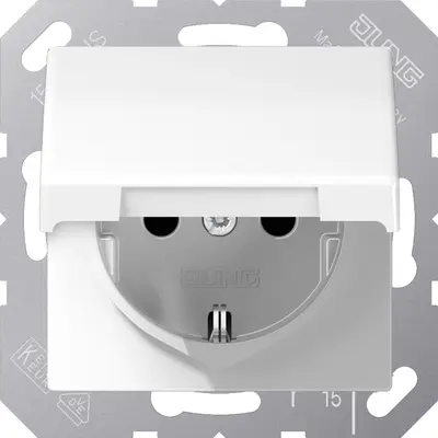 JUNG wandcontactdoos randaarde Safety+ en klapdeksel AS500 alpine wit (AS 1520 NKIKL WW)