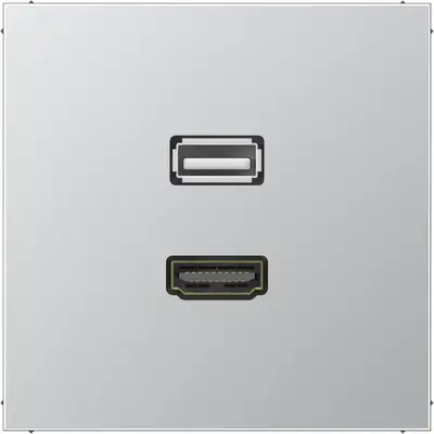 JUNG centraalplaat met draagring en 1 x USB-A en 1 x HDMI koppeling LS990 aluminium (MA AL 1163)