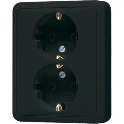 JUNG wandcontactdoos 2-voudig randaarde Safety+ voor enkele inbouwdoos CD500 zwart glans (CD 5020 NKI SW)