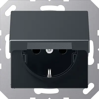 JUNG wandcontactdoos randaarde Safety+ met klapdeksel en klauwbevestiging A-range antraciet mat (A 1520 BFKIKL ANM)