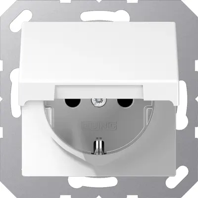 JUNG wandcontactdoos randaarde Safety+ met klapdeksel en klauwbevestiging A-range alpine wit (A 1520 BFKIKL WW)
