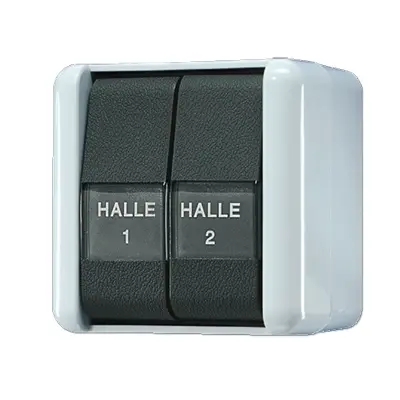 JUNG drukcontact 2-voudig 2 maakcontact met tekstvensters opbouw IP44 WG800 (835 NAW)