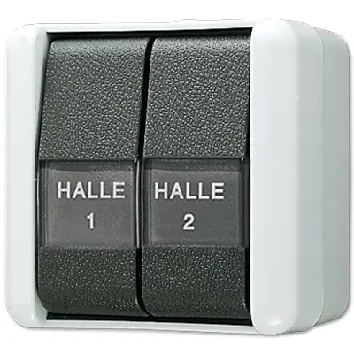 JUNG drukcontact 2-voudig 2 wisselcontact met tekstvensters opbouw IP44 WG800 (839 NAW)