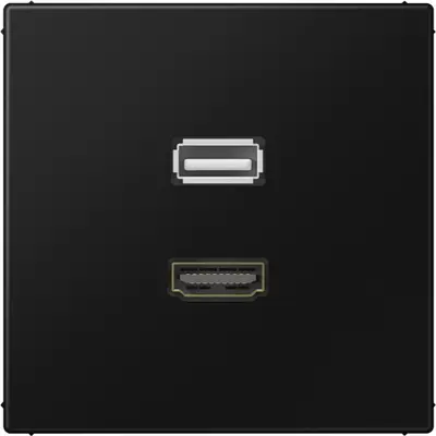 JUNG centraalplaat met draagring en 1 x USB-A en 1 x HDMI koppeling LS990 zwart glans (MA LS 1163 SW)