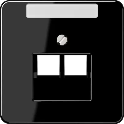 JUNG centraalplaat 2-voudig met tekstvenster tbv RJ45 wandcontactdoos zwart glans (CD 569-2 NAUA SW)