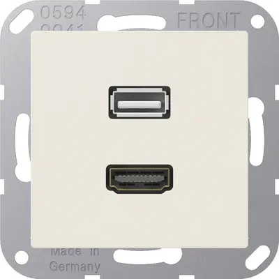 JUNG centraalplaat met draagring en 1 x USB-A en 1 x HDMI koppeling A-range creme (MA A 1163)