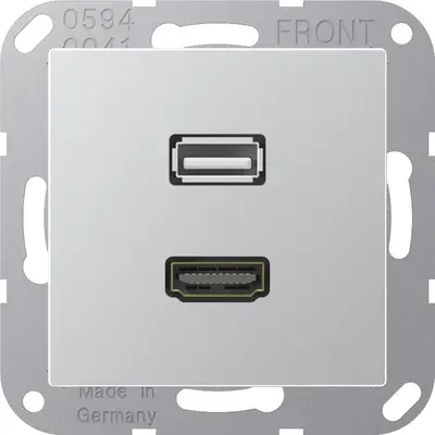 JUNG centraalplaat met draagring en 1 x USB-A en 1 x HDMI koppeling A-range aluminium (MA A 1163 AL)