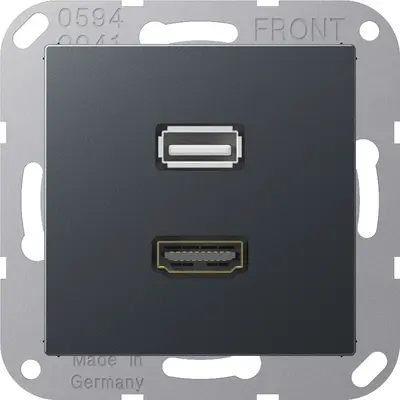 JUNG centraalplaat met draagring en 1 x USB-A en 1 x HDMI koppeling A-range antraciet mat (MA A 1163 ANM)