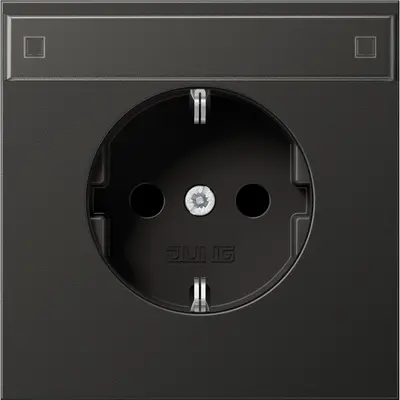 JUNG wandcontactdoos randaarde tekstvenster Safety+ LS990 antraciet gelakt aluminium (AL 1520 NKINA AN)