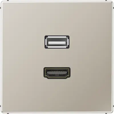 JUNG centraalplaat met draagring en 1 x USB-A en 1 x HDMI koppeling LS990 edelstaal (MA ES 1163)