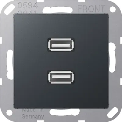 JUNG centraalplaat met draagring en 2 x USB-A naar USB-A koppeling A-range antraciet mat (MA A 1153 ANM)