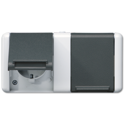 JUNG wandcontactdoos 2-voudig randaarde opbouw met midden afdekking IP44 horizontaal WG800 (8220-1 W)