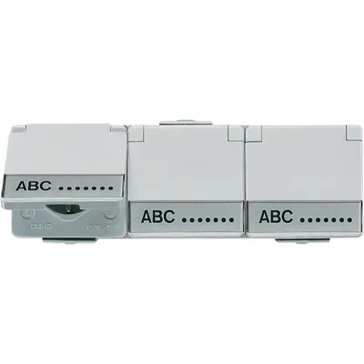 JUNG wandcontactdoos randaarde 3-voudig horizontaal met klapdeksel en tekstvenster opbouw IP44 WG600 (623 NAW)